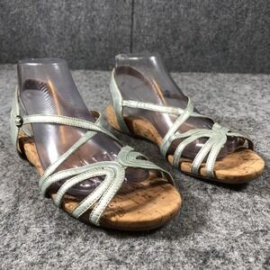 Miss Albright Metallic Green Leather Sandals Womens Size 10 B Cork Wedge Strappy